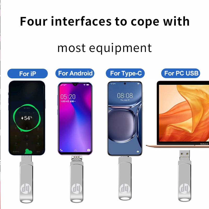 Hp 3.0 Flashdisk USB 4 In 1 OTG 512GB Bahan Metal Anti Air Untuk Smartphone