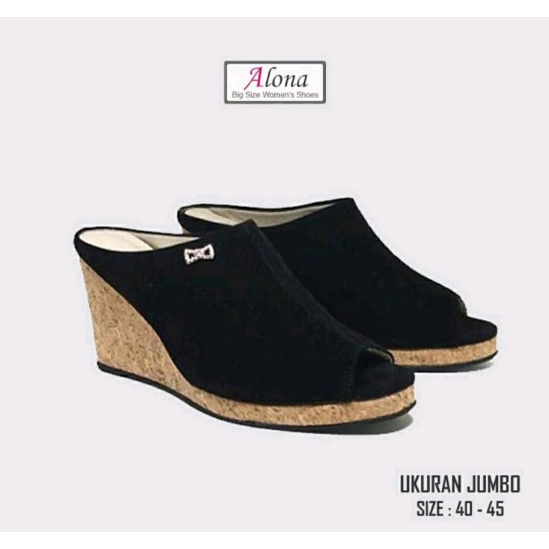 Wedges Sepatu Premium Wanita BIG size shoes 41-45 Wedges Qeis.120 Pesta Kaki JUMBO Gemuk Kulit Hitam Oversize