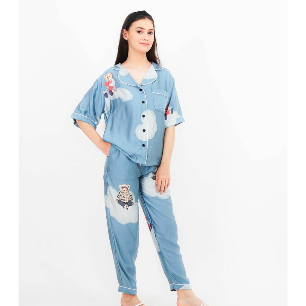 piyama tencel sutra organik baju tidur tencel sutra organik original setelan celana panjang