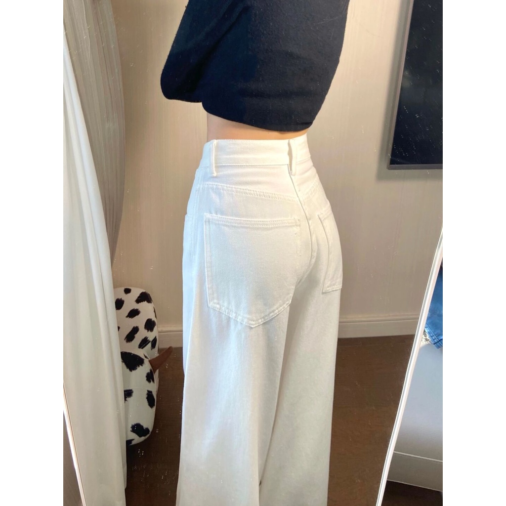 New putih celana jeans panjang wanita high waist kulot