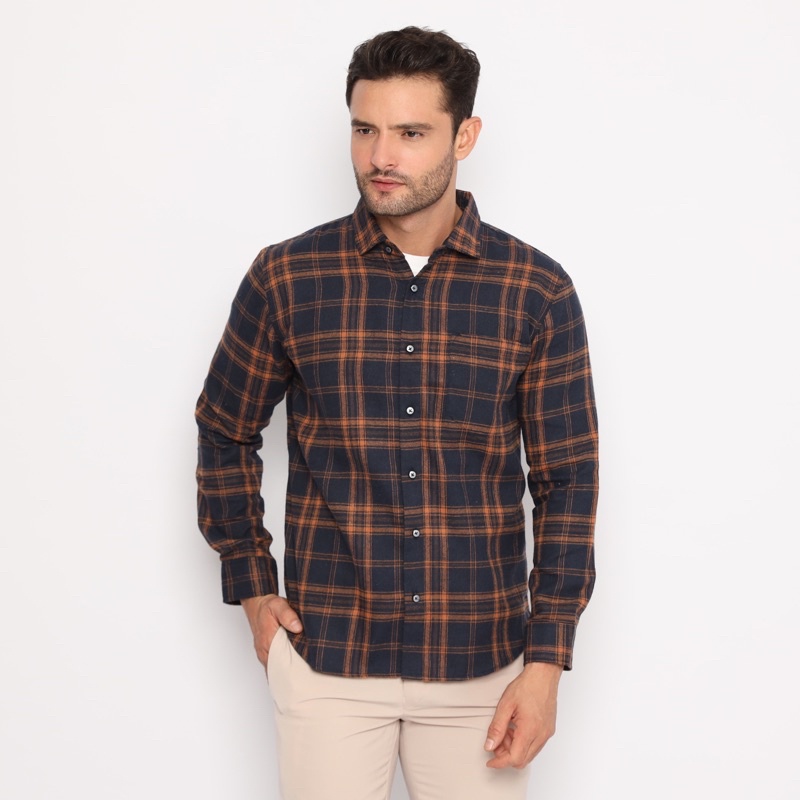 Code Male - Arthur Kemeja Flanel Orange Navy Slimfit