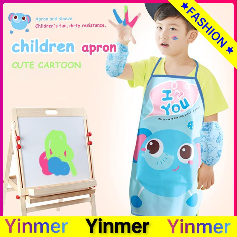 

COD✨ Celemek Apron Anak untuk Melukis Berkebun Karakter Kartun Dengan manset/Tanpa manset-Yinmer
