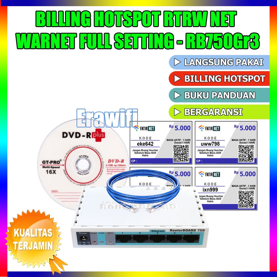 Paket Billing Usaha Hotspot Rt Rw Net Warnet Sistem Voucher Full Setting Mikrotik RB750Gr3