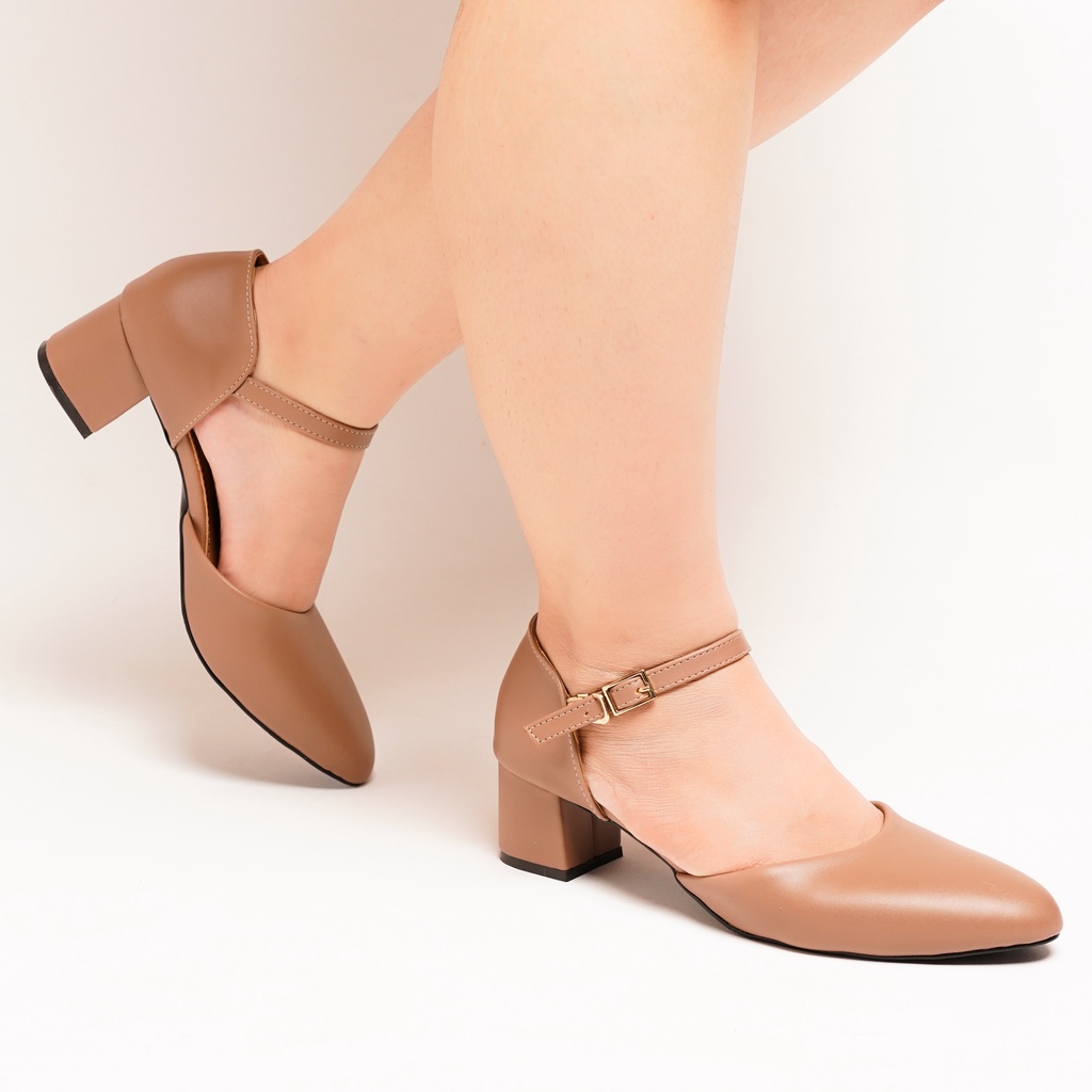 Zavatu Sepatu Bustong Heels Wanita Jumbo Kulit Model Tali Hak Tahu Tipe 392 Moka Big Size Ukuran 41 