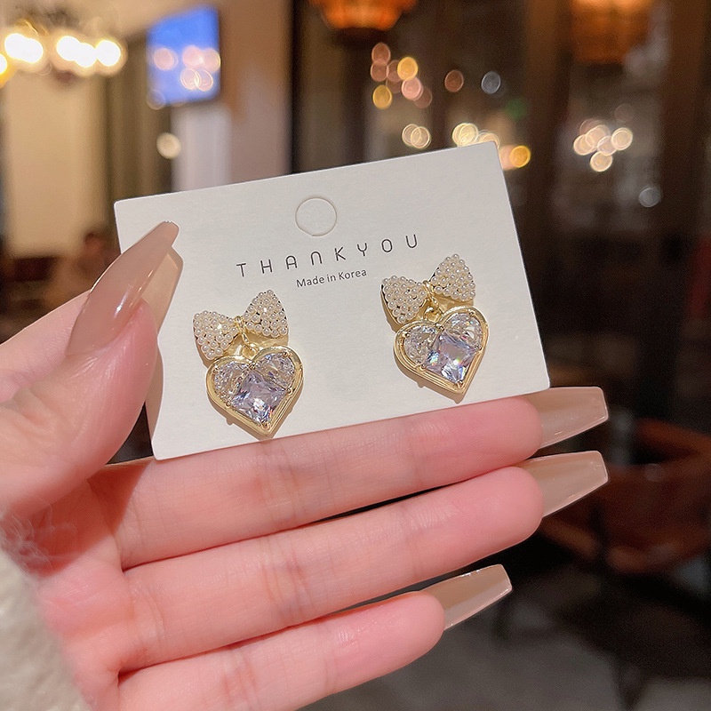 Anting Tusuk Sterling silver 925 Desain Pita Hias Mutiara + Zircon Untuk Wanita