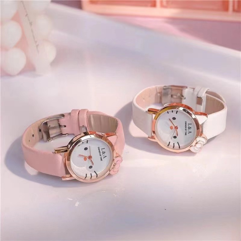 Jam Tangan Wanita Sederhana Korean Fashion Motif Hello Kitty Analog Quartz