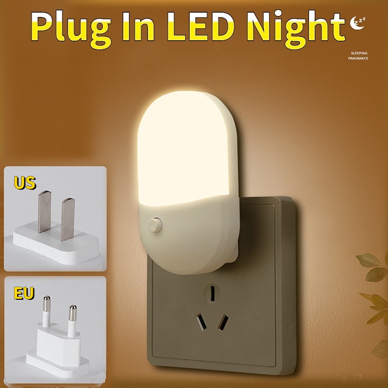 Lampu Malam LED Plug EU / US Warna Warm White Hemat Energi Untuk Kamar Tidur