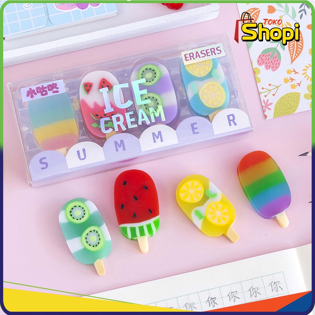 

♚ ♚Penghapus Pensil Karakter Es Krim Ice Cream Erazer Set 4pcs