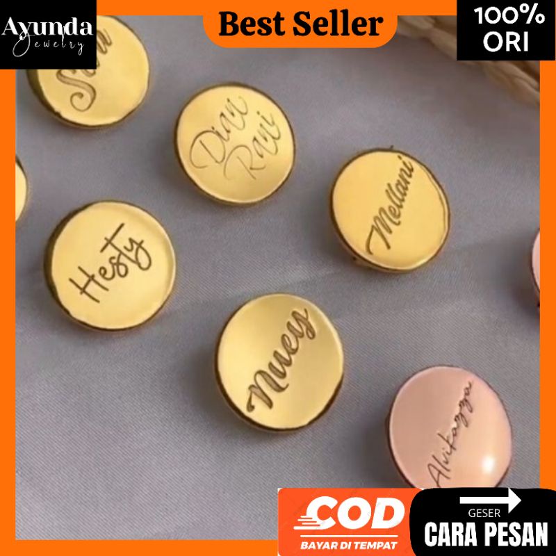 Bros Nama lapis emas Bros Custom bulat mini Bros Nama