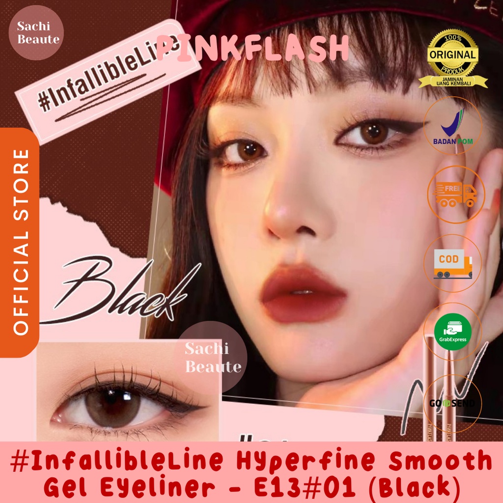 PINKFLASH #InfallibleLine Hyperfine Halus Gel Eyeliner Pensil Pigmen Tinggi Tahan Air Tahan Lama Eyeliner Pencil Waterproof 12 jam - 01 (Black)