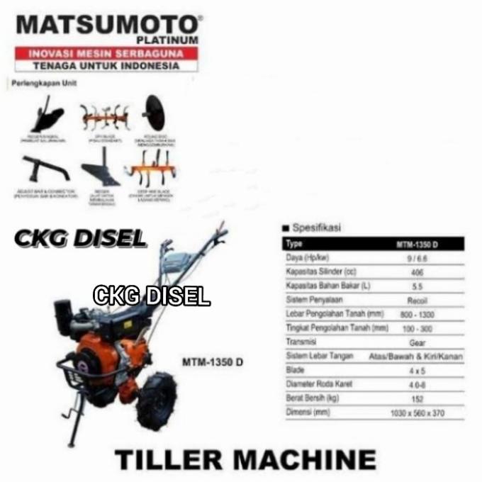 Traktor Diesel Cultivator Tiller Machine Matsumoto Mtm-1350 D