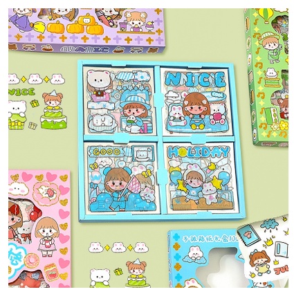 A-ZAHRA ECERAN Sticker Aesthetic MOMO Lucu Kartun Karakter Anak Korea 2D Dekorasi DIY Buku Botol Case Hp Laptop Diary 1 Box 100 pcs