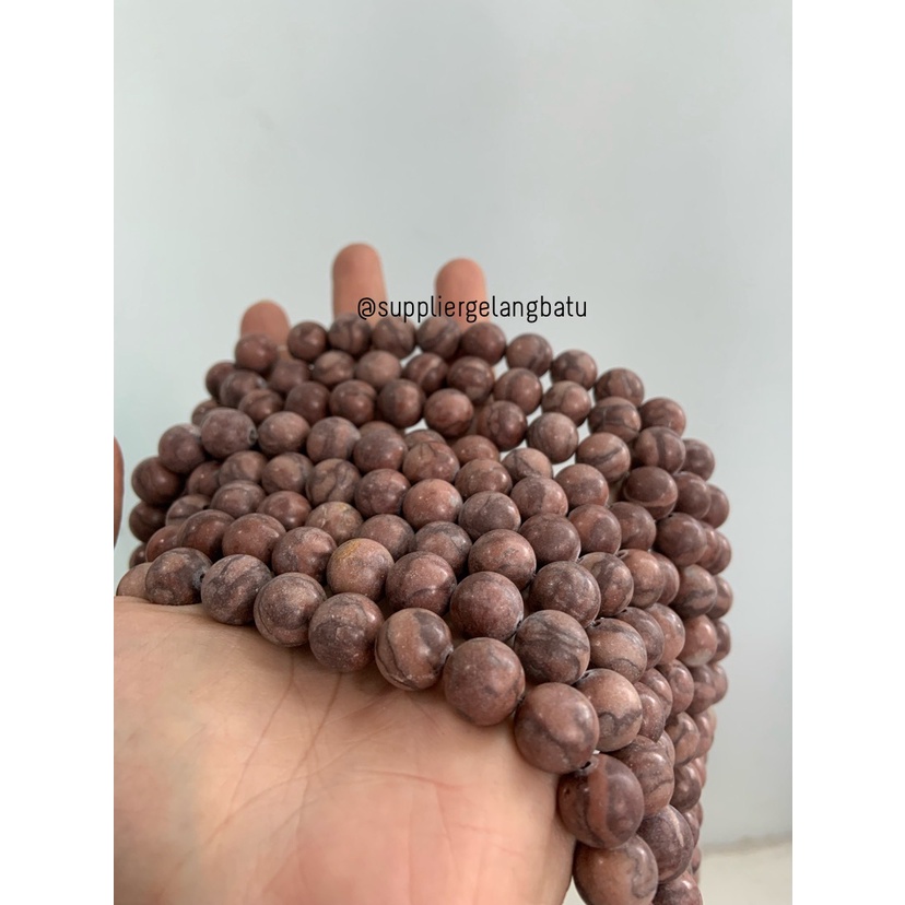 bahan ryolite jasper kokah coklat 12mm renceng bahan gelang kalung