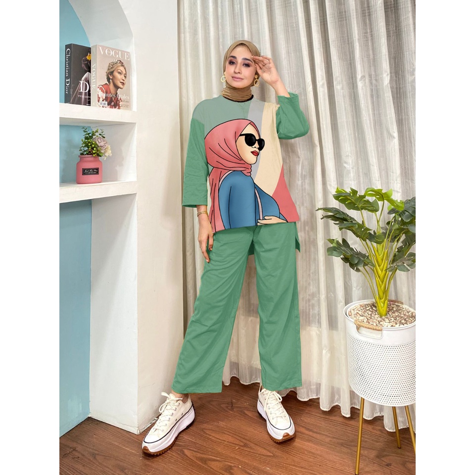 SETELAN KAOS TUNIK OVERSIZE BAHAN CRINKLE/SETELAN MOTIF WANITA CRINKLE