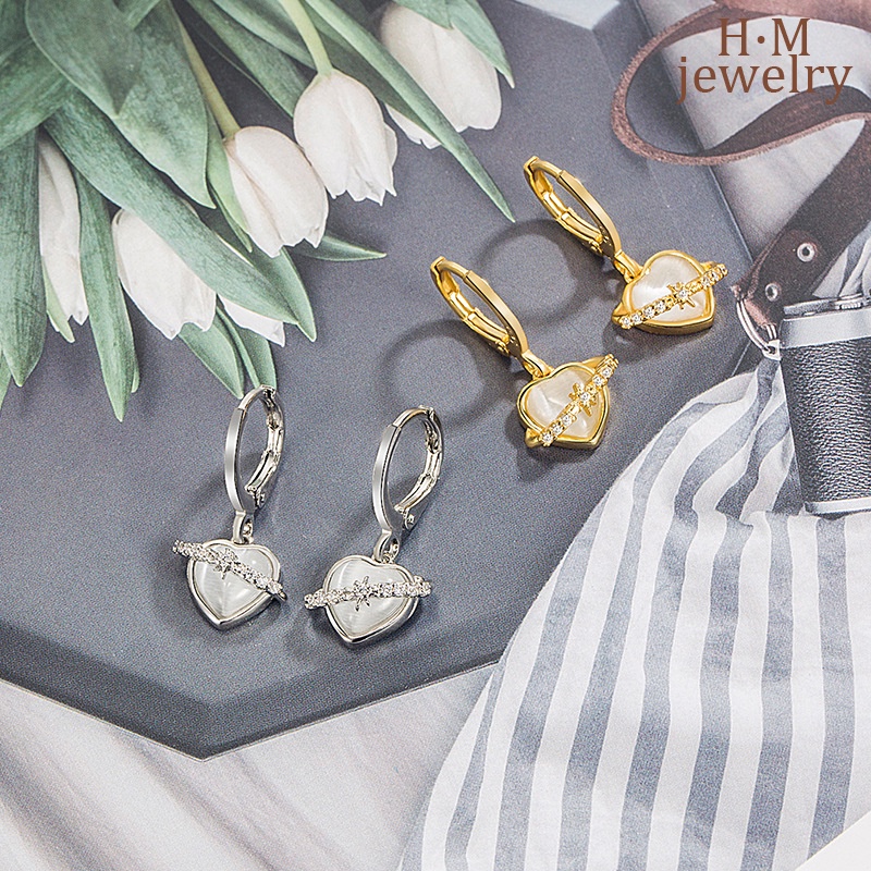 Anting Klip Telinga Bentuk Hati Opal Micro-Inlaid AAA Zircon Asterism