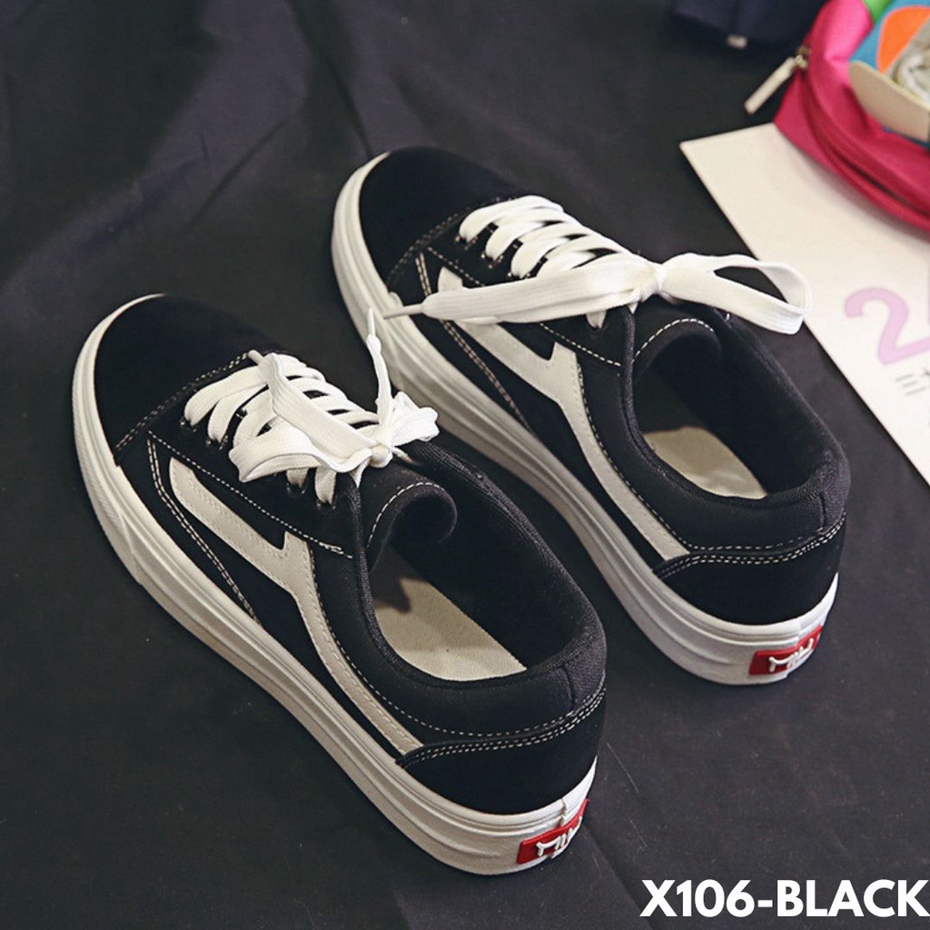 SNEAKERS WANITA KEKINIAN MOTIF HITAM PUTIH KECE BADAI BAGUS DEH BAHAN CANVAS KUALITAS IMPORT 106