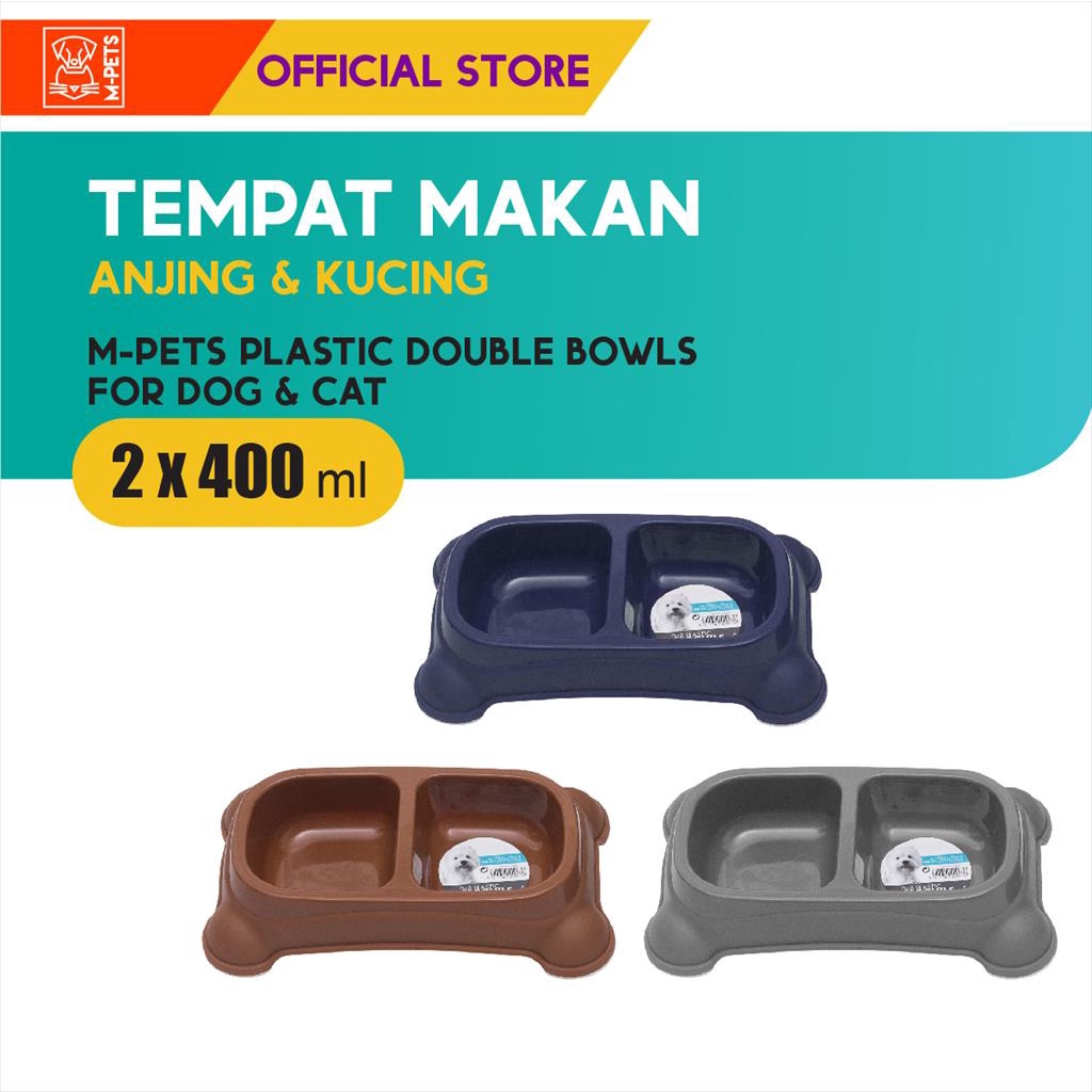 M-Pets Plastic Double Bowls 2 x 400 ml / Tempat Makan Hewan