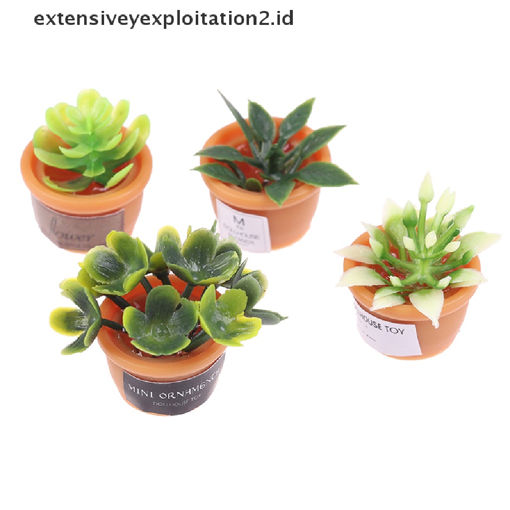 4 Pcs Miniatur Pot Tanaman Hijau Untuk Rumah Boneka