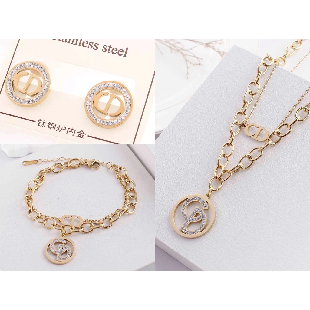 Set Titanium Kalung/Gelang Dobel Rantai Perhiasan Wanita 0034/0049