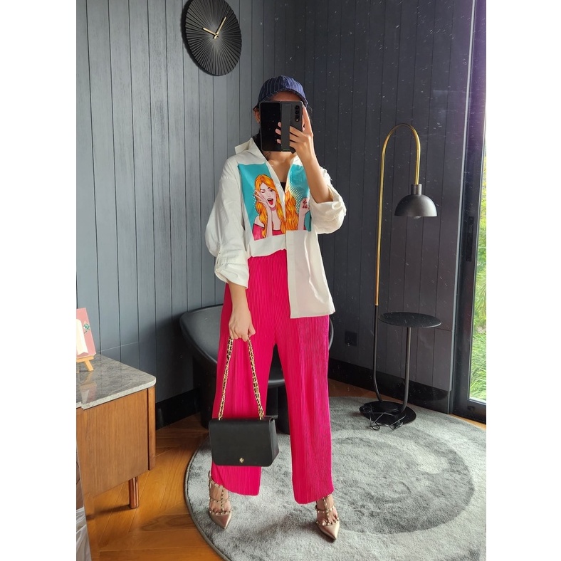 MBL x Jovanna White Oversized Boyfriend Shirt Katun Stretch / Kemeja Putih Kantor Kasual Formal Premium