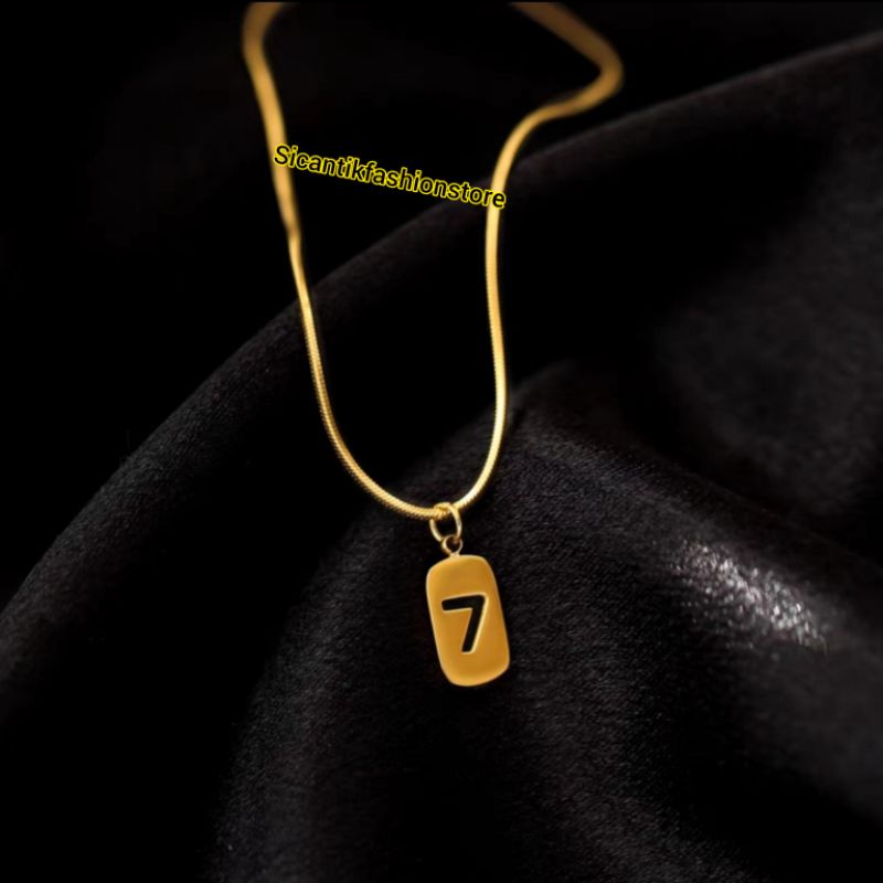 KALUNG TITANIUM WANITA LIONTIN ANGKA 7 TRENDING ASLI TITANIUM ANTI KARAT SELAMANYA KALUNG TITANIUM FASHION STYLE WANITA KOREA KEKINIAN KALUNG WANITA BANDUL ANGKA 7 KALUNG TITANIUM BULAT KECIL GOLD LIONTIN ANGKA 7
