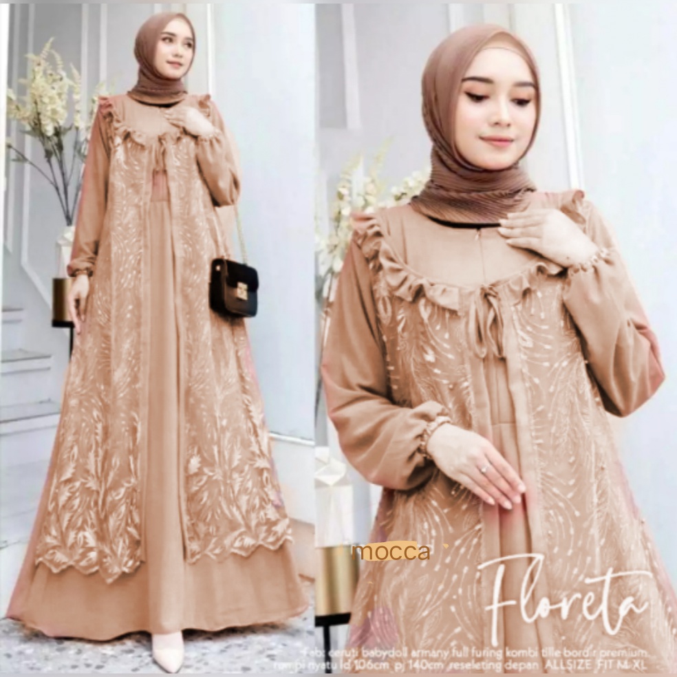 Gamis Brokat Floreta Maxi ( UKURAN M~L~XL ) Gamis Wanita Barukat Tile Glitter / Gamis Pesta Kondanga