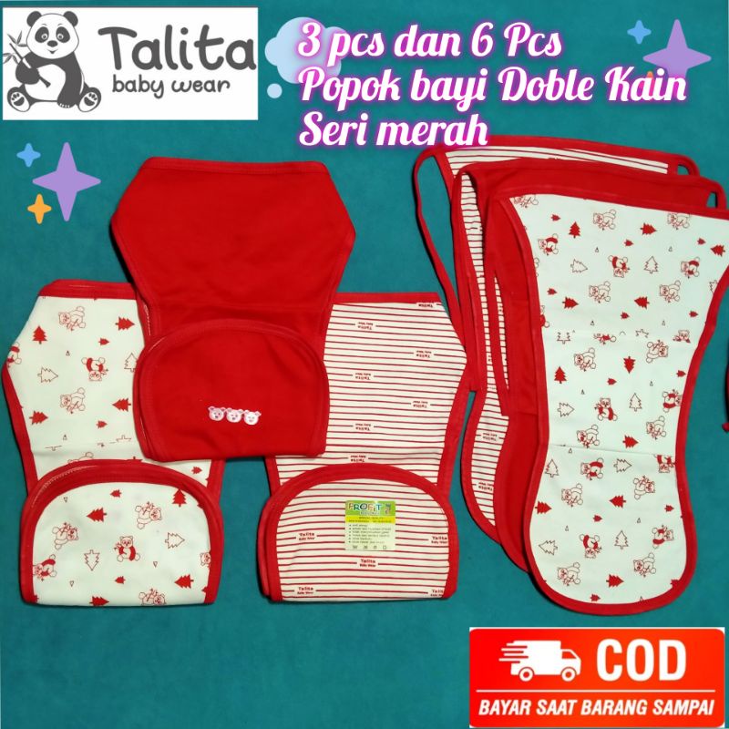 3 Pcs Dan 6 Pcs Popok Bayi Doble Kain Cuci Ulang Seri Merah