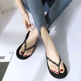 Sandal Jepit flat wanita motif bunga kecil trendy