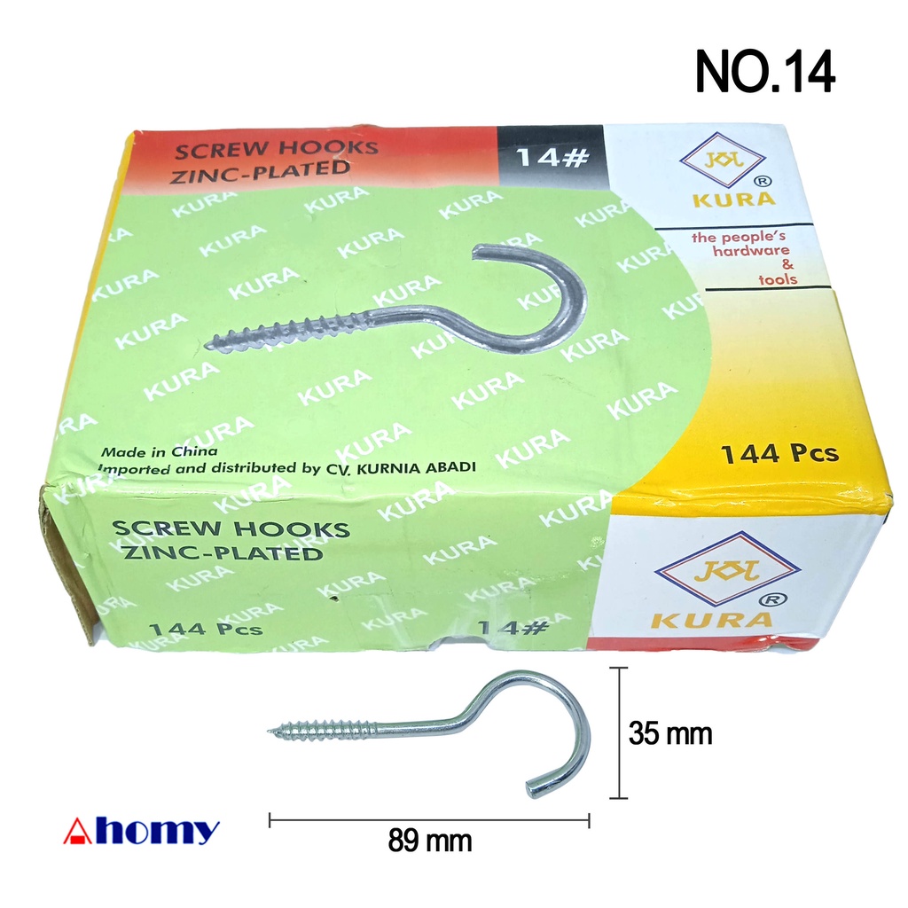 12pcs sekrup hak mata buka no 14 kura  ring skrup gantung chrome