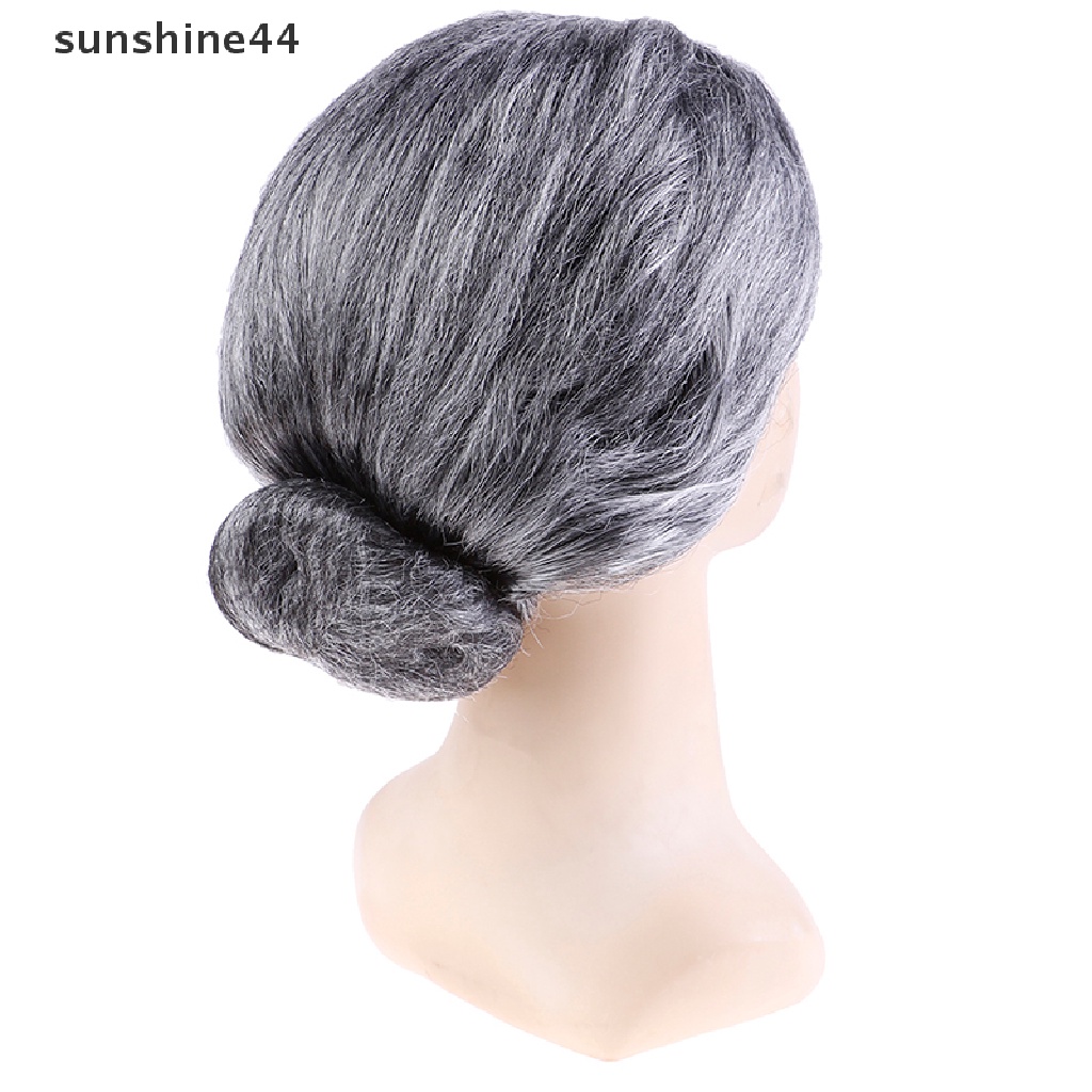 Sunshine Wig / Rambut Palsu Model Bun Warna Abu-Abu Untuk Wanita Tua / Nenek