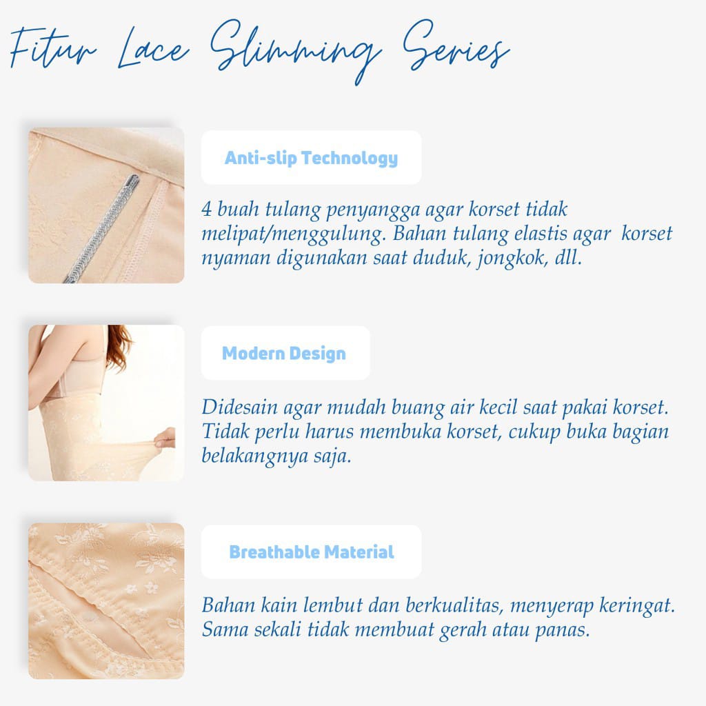 Korset Premium High Waist Pelangsing Perut Pembakar Lemak With Tourmaline