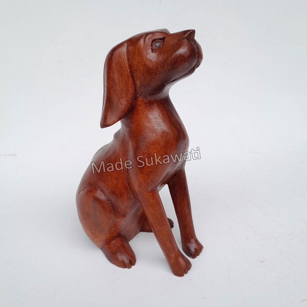 Kerajinan patung kayu Anjing dog duduk ukiran handmade bali