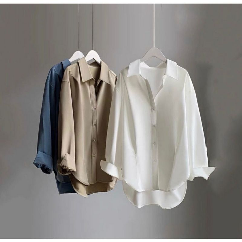 FFS HEMCLO KOREA KEMEJA POLOS PUTIH WANITA OVERSIZE | BLOUSE PUTIH | KEMAJA BASIC JUMBO PREMIUM SHAK