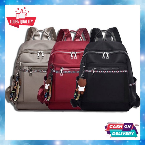 Tas Ransel Wanita Batam Branded Multifungsi Bahan Kulit Sintetis Warna Hitam Jtf507, Tas Ransel Wani