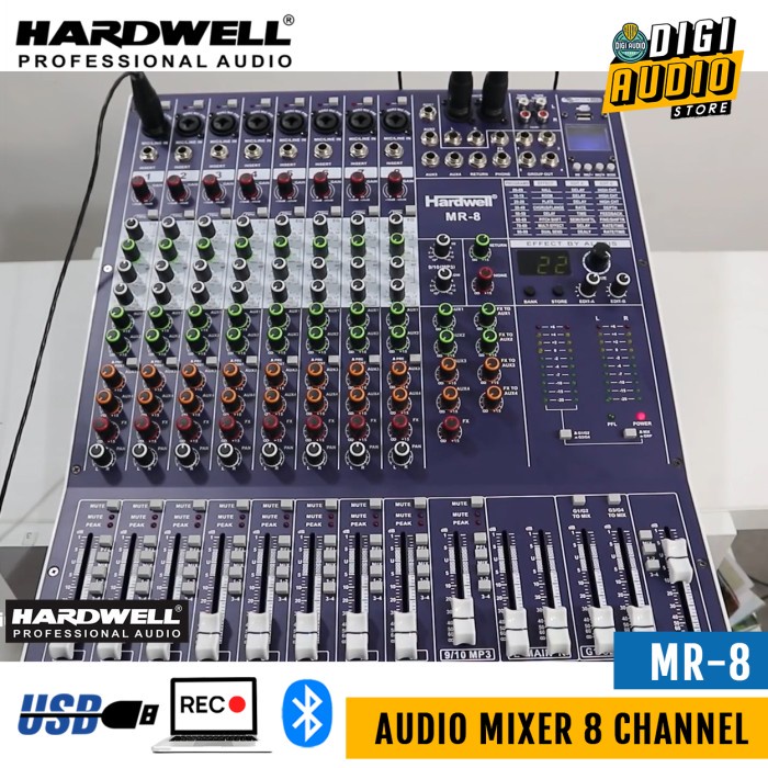 Audio Mixer 8 Channel Hardwell Mr-8 Usb Soundcard Bluetooth &amp; Efek #Original