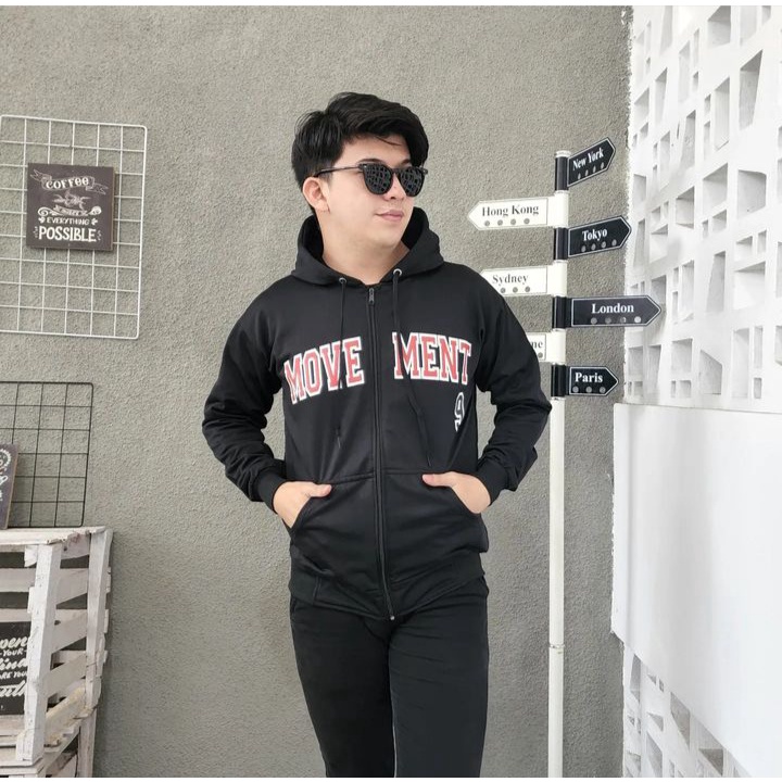 MOVE MEN Hoodie Zipper Sweater Jacket Pria Wanita Oversize Terkini Fashion Kasual Santai