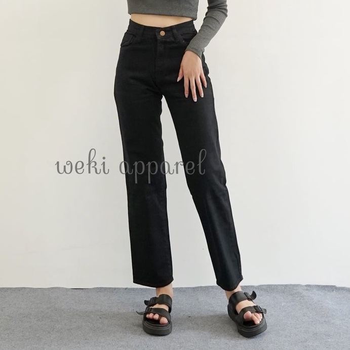 Weki Jeans Boyfriend Black Wanita Straight