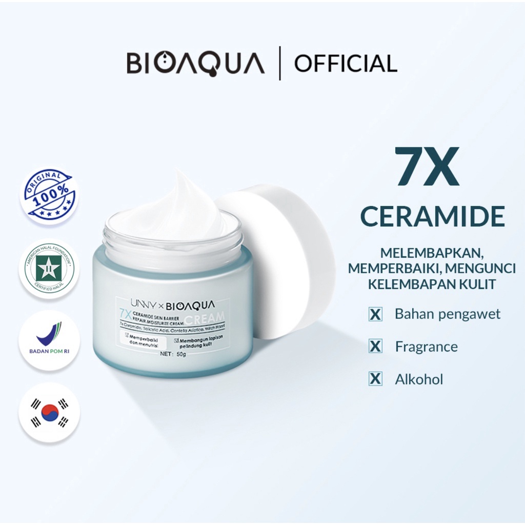 BIOAQUA 7X Ceramide Skin Barrier Repair Moisturizer Cream 50g Pelembab Wajah Cream Pemutih Wajah Day Cream Night Cream