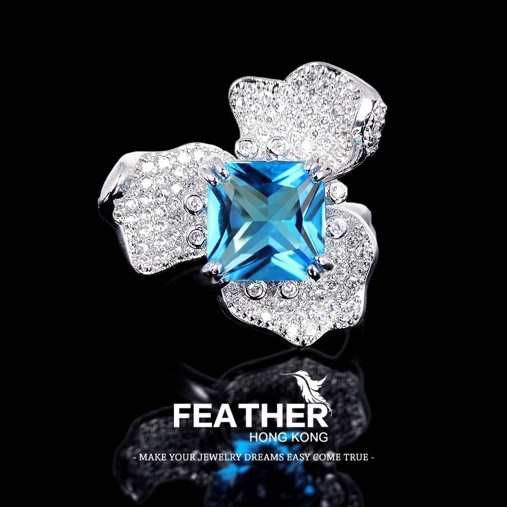 FEATHER HONGKONG - ( Adjustable ) - AQUAMARINE ORCHID - Cincin Unisex Cowok Pria Man Couple Wanita W