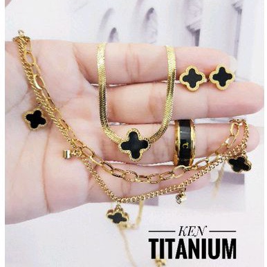 Titanium Set Perhiasan Wanita Gold Tiffany Terbaru Awet Anti Karat 2211d