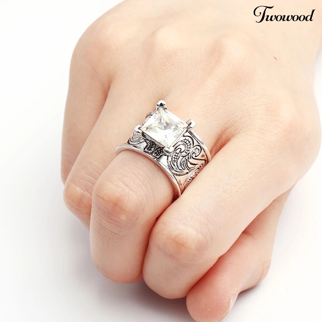 Cincin Jari Bahan Cubic Zirconia Gaya Vintage Untuk Unisex