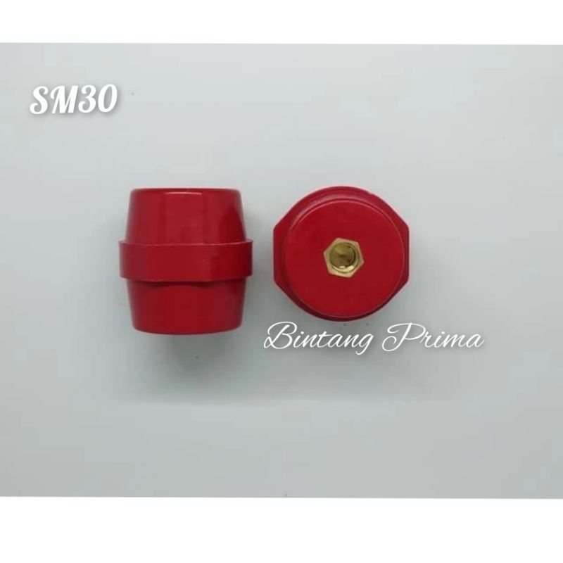 Isolator Keramik Tipe SM30 / SM 30 uk. 30x25 mm baut M8 Warna Merah