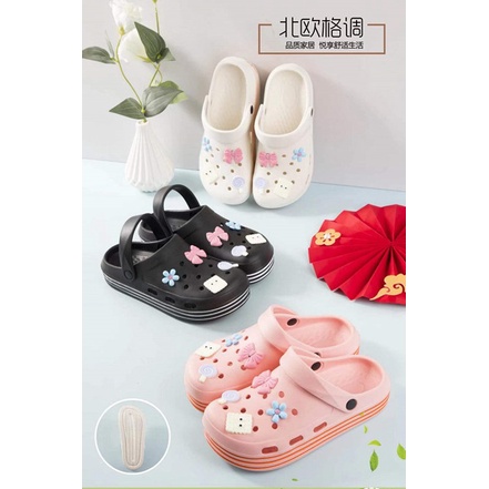 littlekiddoss Sendal Bapao Wanita Import Sendal Clog Viral Fuji Sandal Slop Eva Jibblitz Sol Tinggi 3cm SD2212