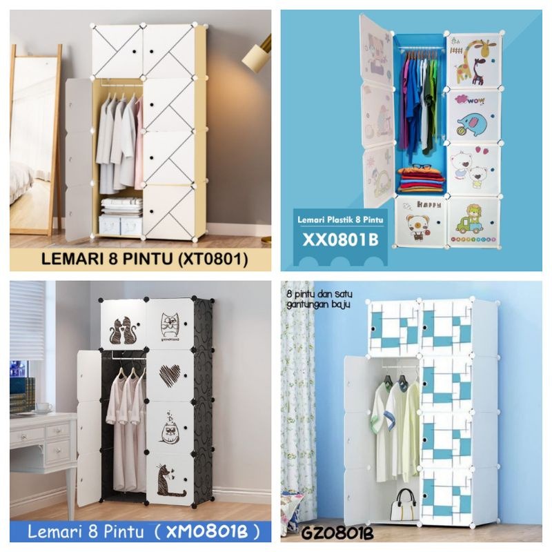 PROMO Lemari Pakaian 8 pintu Lemari PORTABLE Lemari Serbaguna Tempat Penyimpanan Baju -TERMURAH