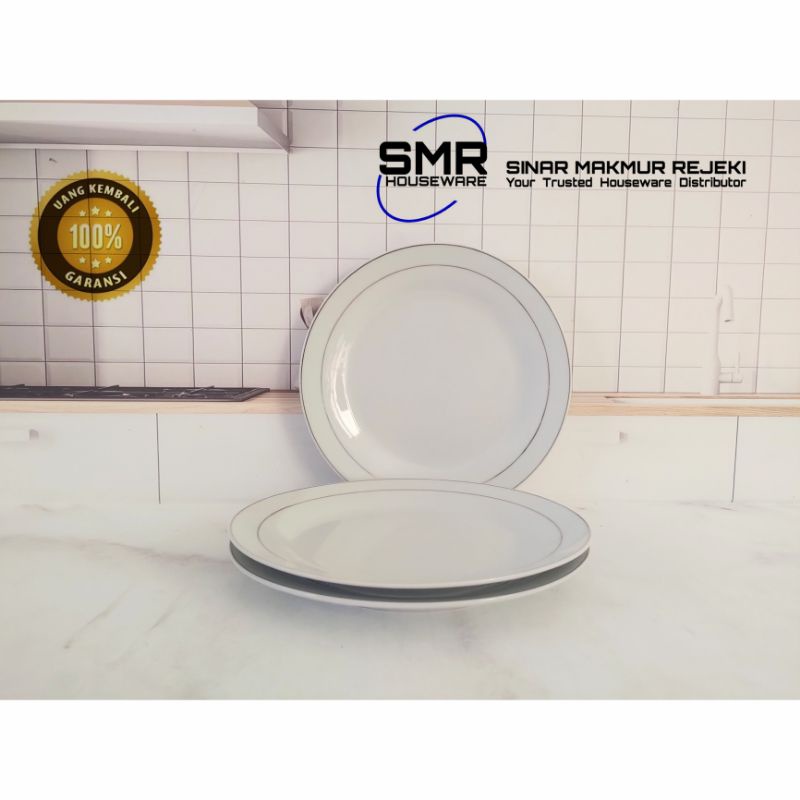 ( HARGA PER 6 PCS ) PIRING MAKAN KERAMIK CEPER LIST EMAS JM UKURAN 9 INCH PORSELEN ( HARGA PER 6 PCS