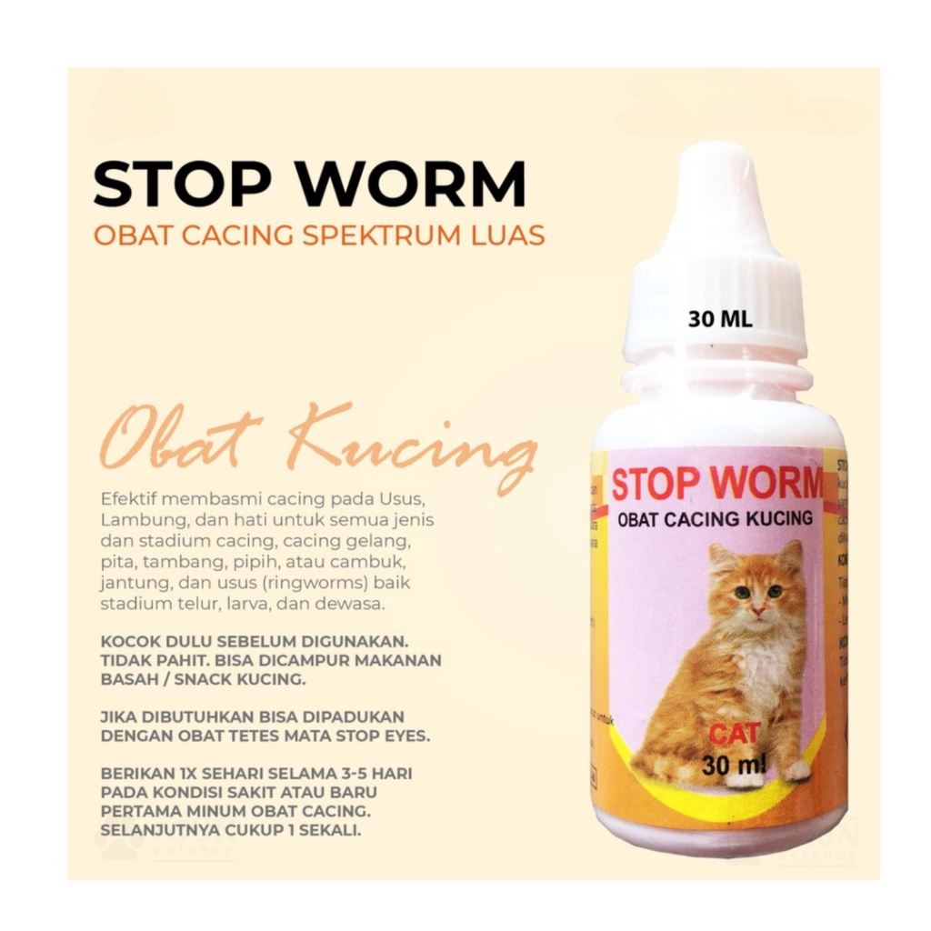 STOP WORM Obat Cacing Kucing Spektrum Luas 30mL