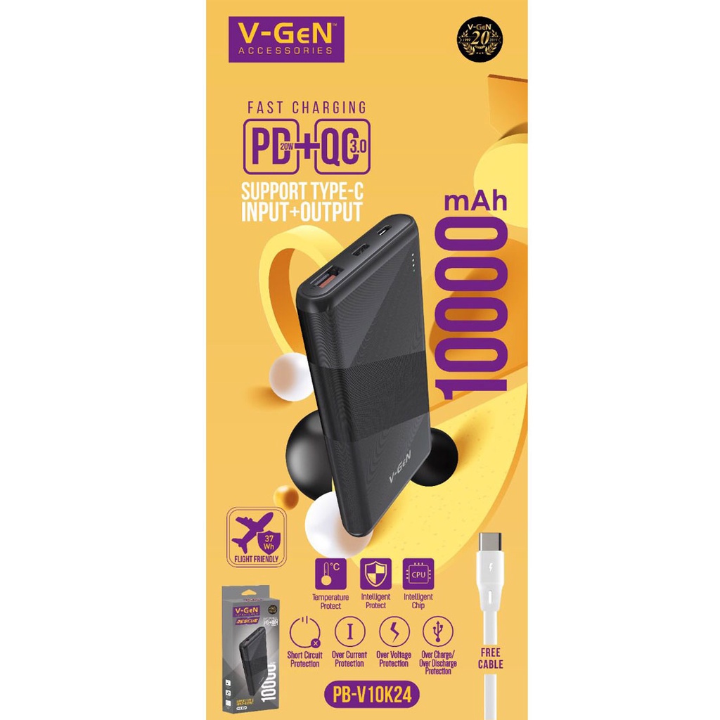 POWER BANK V-GEN 10.000MAH V10K-24 QC 3.0 PD 20W RESCUE LED