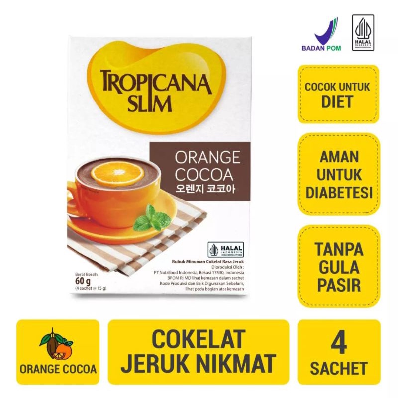 

Tropicana Slim Orange Cocoa 4 Sachet - Minuman Coklat Jeruk Tanpa Gula Pasir