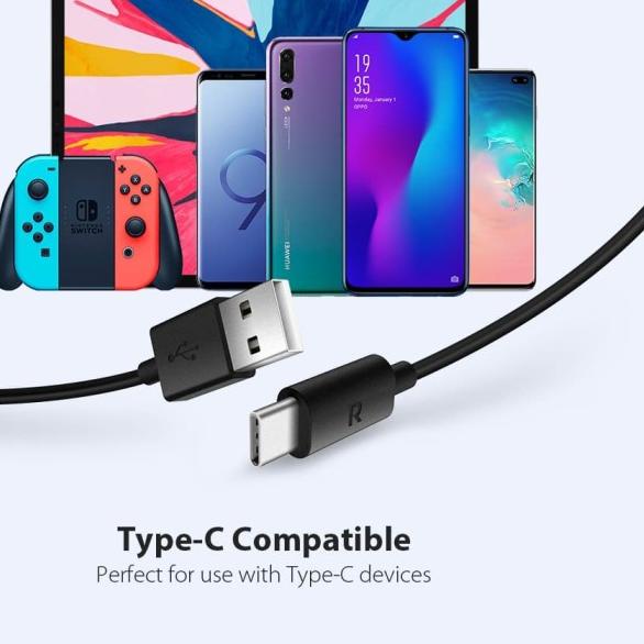 Ravpower USB A to Type-C 1M Nylon Cable Black [RP-CB044]