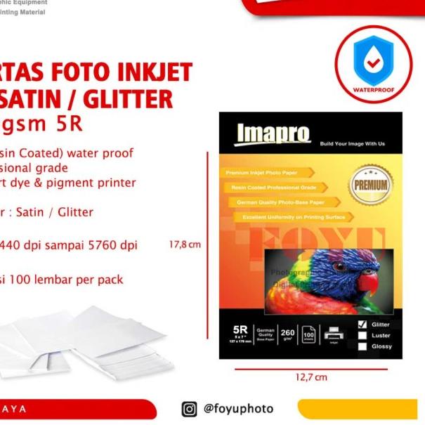 

Kertas Foto Inkjet Imapro Professional RC Satin Glitter 260gsm 5R